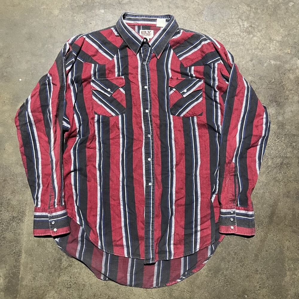 Vintage 90s Ely Cattleman Red/Black Cotton Pearl Snap Shirt